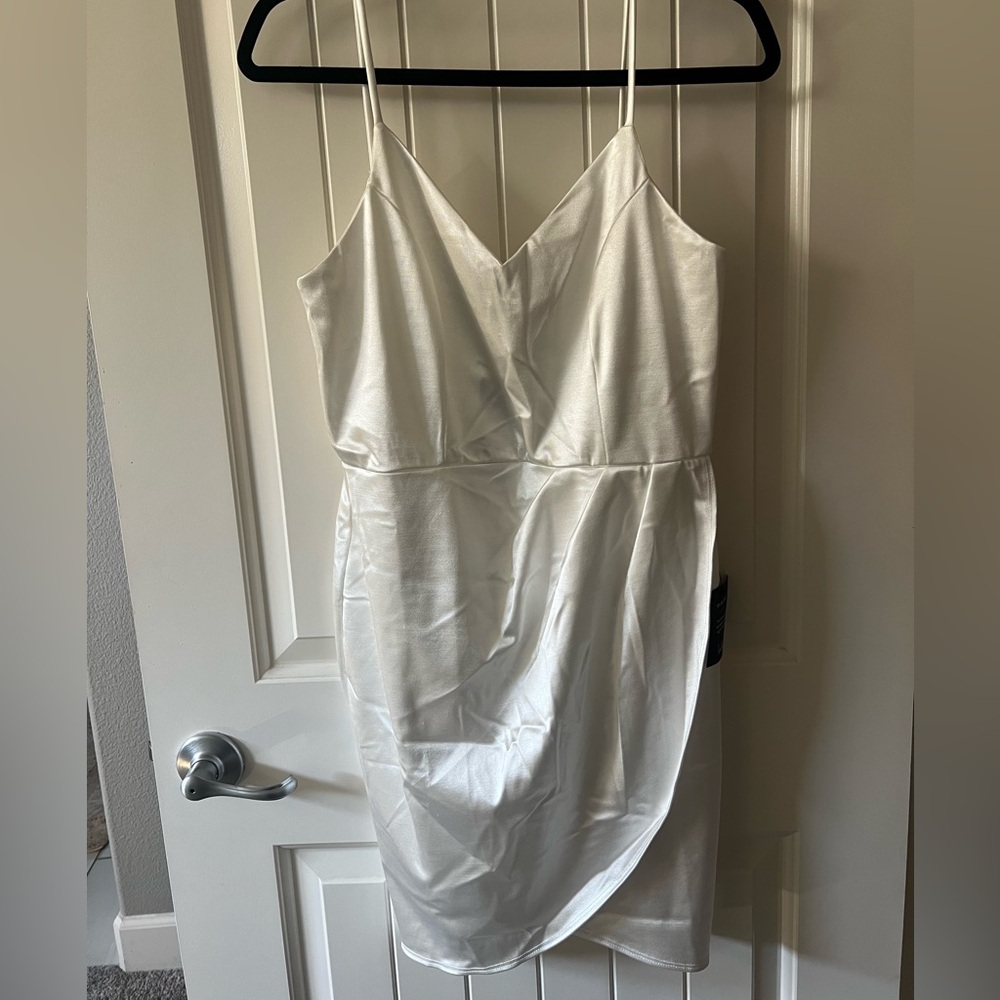 Lulu's White Asymmetrical Satin Dress